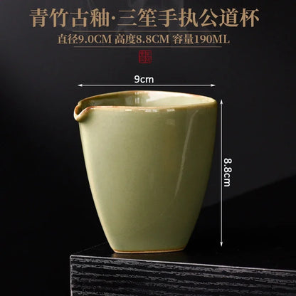 Japanese Antique Ceramic Fair Cup Green Bamboo Glazed Tea Bowl Creative Tea Dispenser High Quality Tea Set Accessories Crafts