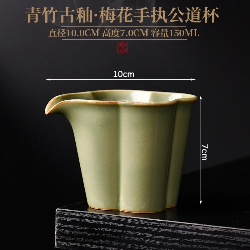 Japanese Antique Ceramic Fair Cup Green Bamboo Glazed Tea Bowl Creative Tea Dispenser High Quality Tea Set Accessories Crafts