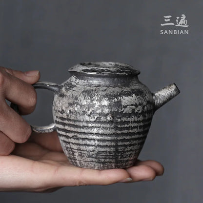 Japanese Antique Silver Gilded Teapot Course Ceramic Tea Set Tea Making Device Creative Kung Fu Teapot Household Ball Hole Sin