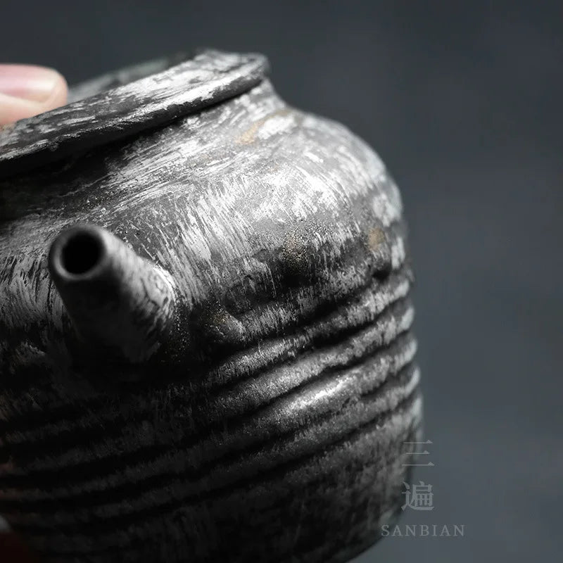 Japanese Antique Silver Gilded Teapot Course Ceramic Tea Set Tea Making Device Creative Kung Fu Teapot Household Ball Hole Sin