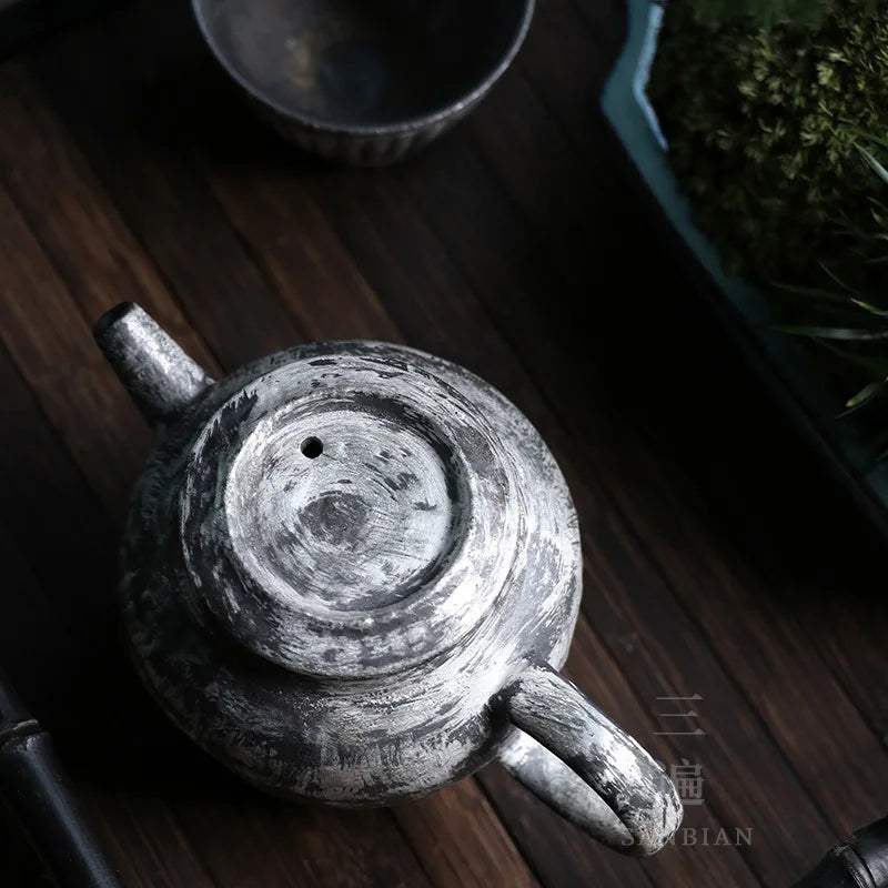 Japanese Antique Silver Gilded Teapot Course Ceramic Tea Set Tea Making Device Creative Kung Fu Teapot Household Ball Hole Sin