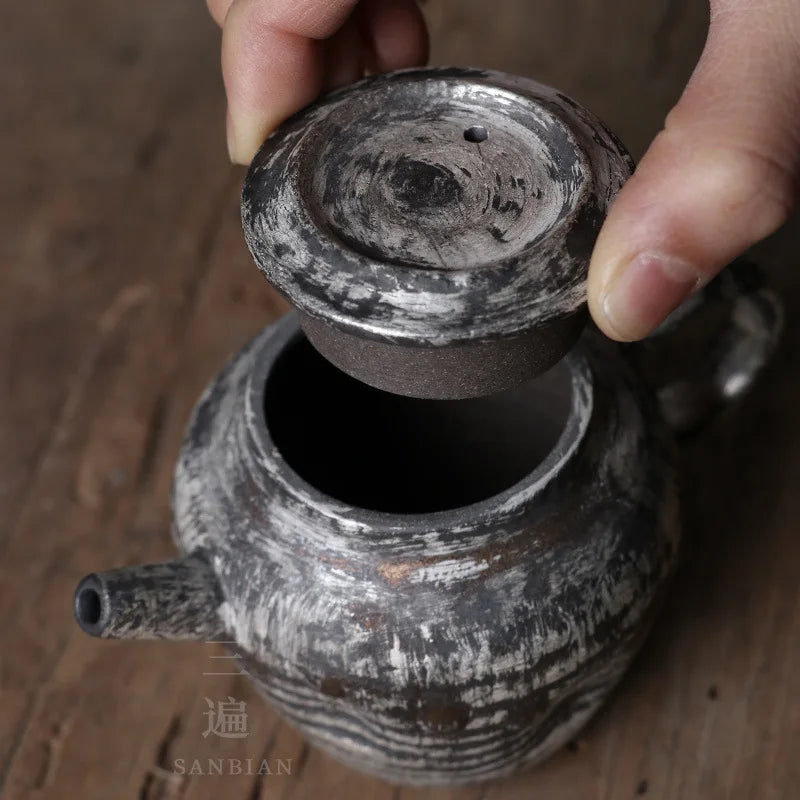 Japanese Antique Silver Gilded Teapot Course Ceramic Tea Set Tea Making Device Creative Kung Fu Teapot Household Ball Hole Sin