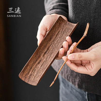 Japanese Blackwood Tea Spoon Two-Piece Solid Wood Tea Holder Six Gentlemen Kung Fu Tea Set Tea Ceremony Utensils Tea Spoon Tea