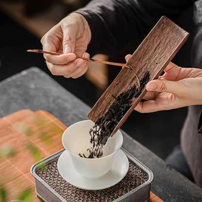 Japanese Blackwood Tea Spoon Two-Piece Solid Wood Tea Holder Six Gentlemen Kung Fu Tea Set Tea Ceremony Utensils Tea Spoon Tea
