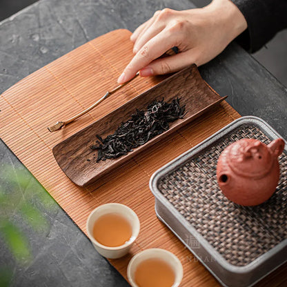 Japanese Blackwood Tea Spoon Two-Piece Solid Wood Tea Holder Six Gentlemen Kung Fu Tea Set Tea Ceremony Utensils Tea Spoon Tea