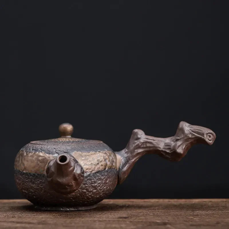 Japanese Ceramic Antique Dead Wood Side Handle Teapot Portable Kettle Handmade Tea Pot Retro Tea Cup Drinkware Kung Fu Tea Set