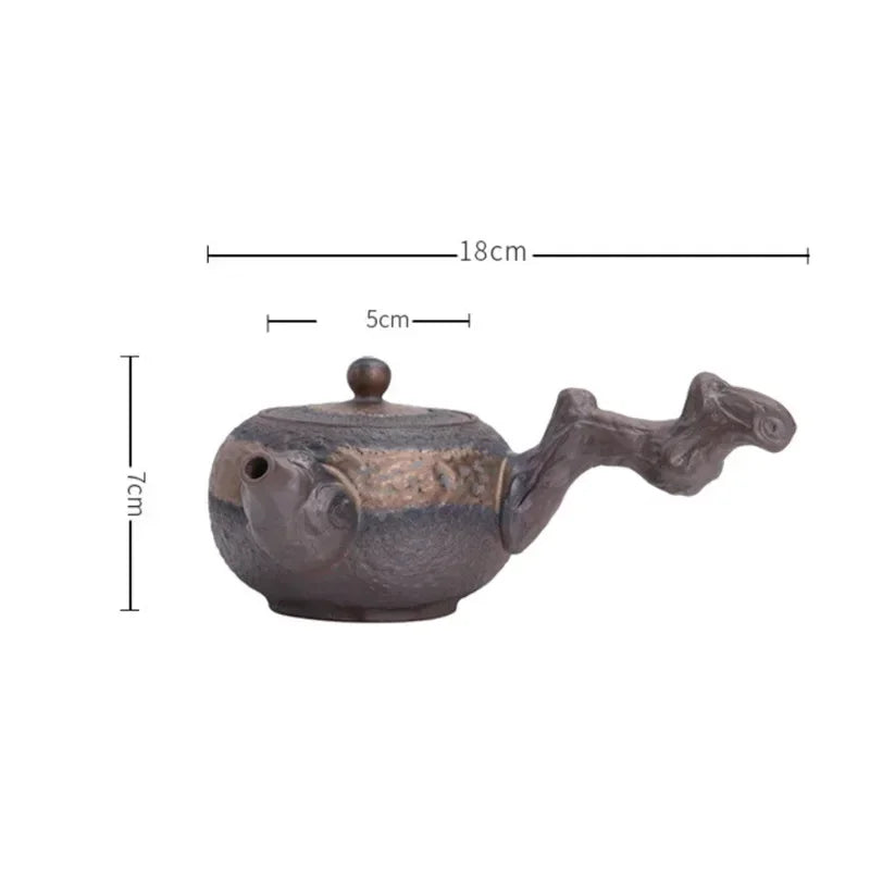 Japanese Ceramic Antique Dead Wood Side Handle Teapot Portable Kettle Handmade Tea Pot Retro Tea Cup Drinkware Kung Fu Tea Set