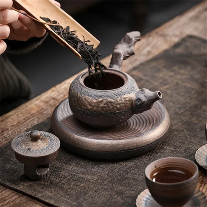 Japanese Ceramic Antique Dead Wood Side Handle Teapot Portable Kettle Handmade Tea Pot Retro Tea Cup Drinkware Kung Fu Tea Set