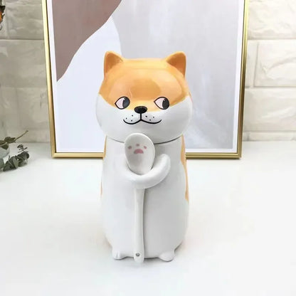 Japanese Ceramic Cartoon Cute Cat Coffee Mug With Spoon and Lid Creative Hand Painted Drinkware Milk Tea Cups Novelty Gifts