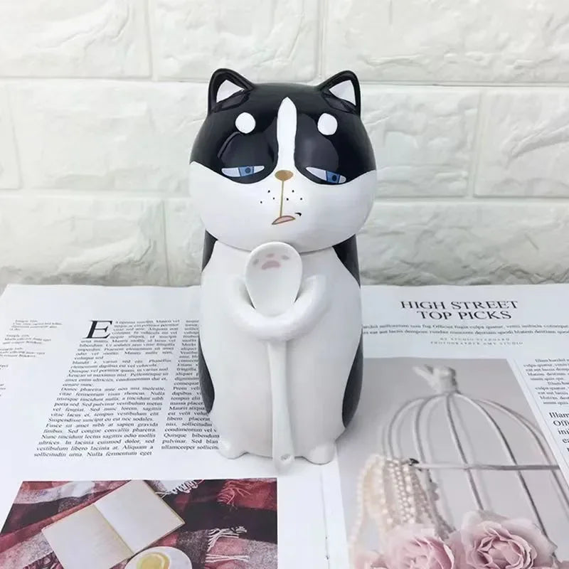 Japanese Ceramic Cartoon Cute Cat Coffee Mug With Spoon and Lid Creative Hand Painted Drinkware Milk Tea Cups Novelty Gifts