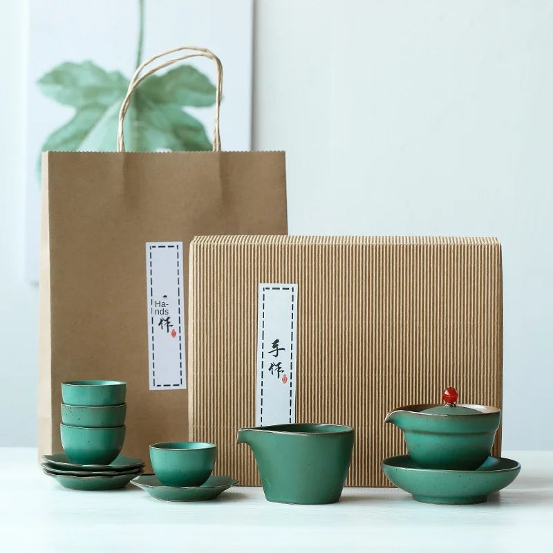 Japanese Ceramic Kung Fu Tea Set Manual Retro Coarse Pottery Gai Wan Cha Cup Set Tea Travel Tea Set Gaiwan Ceramic Tea Set