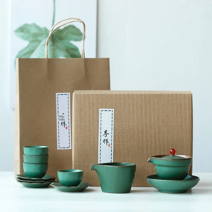 Japanese Ceramic Kung Fu Tea Set Manual Retro Coarse Pottery Gai Wan Cha Cup Set Tea Travel Tea Set Gaiwan Ceramic Tea Set