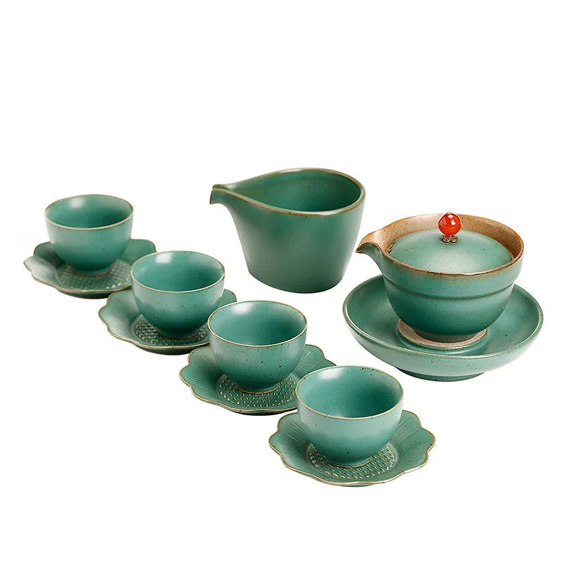 Japanese Ceramic Kung Fu Tea Set Manual Retro Coarse Pottery Gai Wan Cha Cup Set Tea Travel Tea Set Gaiwan Ceramic Tea Set