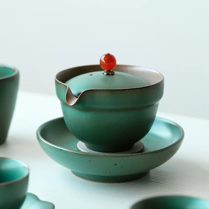 Japanese Ceramic Kung Fu Tea Set Manual Retro Coarse Pottery Gai Wan Cha Cup Set Tea Travel Tea Set Gaiwan Ceramic Tea Set