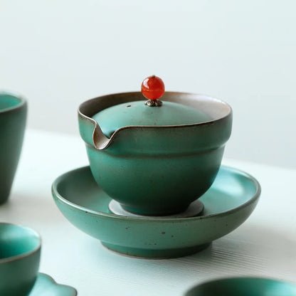 Japanese Ceramic Kung Fu Tea Set Manual Retro Coarse Pottery Gai Wan Cha Cup Set Tea Travel Tea Set Gaiwan Ceramic Tea Set