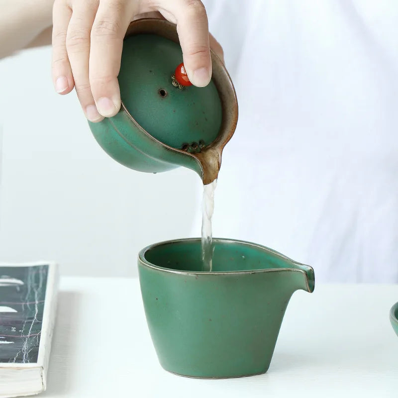 Japanese Ceramic Kung Fu Tea Set Manual Retro Coarse Pottery Gai Wan Cha Cup Set Tea Travel Tea Set Gaiwan Ceramic Tea Set