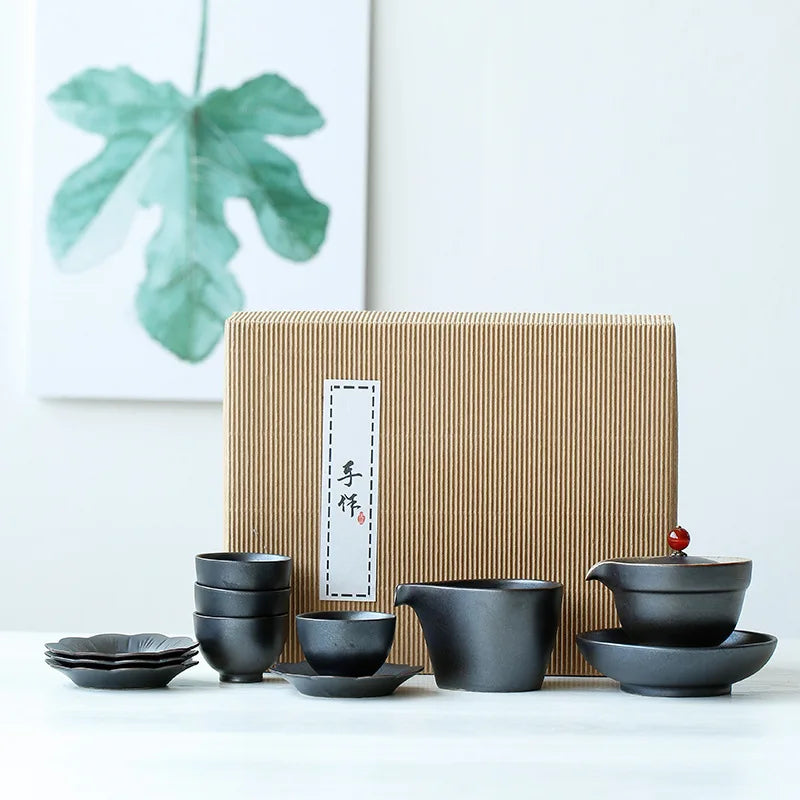 Japanese Ceramic Kung Fu Tea Set Manual Retro Coarse Pottery Gai Wan Cha Cup Set Tea Travel Tea Set Gaiwan Ceramic Tea Set
