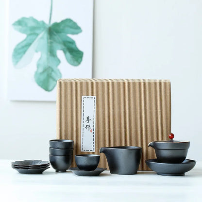 Japanese Ceramic Kung Fu Tea Set Manual Retro Coarse Pottery Gai Wan Cha Cup Set Tea Travel Tea Set Gaiwan Ceramic Tea Set