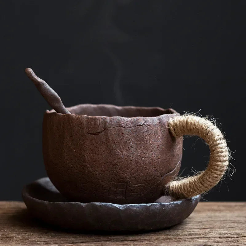 Japanese Ceramic Large Capacity Coffee Cup With Saucer Simple Household Breakfast Milk Mug Coarse Pottery Handmade Latte Cup