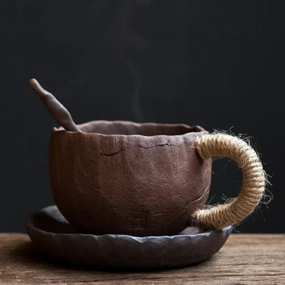 Japanese Ceramic Large Capacity Coffee Cup With Saucer Simple Household Breakfast Milk Mug Coarse Pottery Handmade Latte Cup