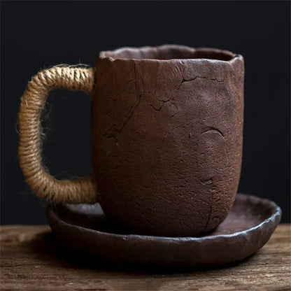 Japanese Ceramic Large Capacity Coffee Cup With Saucer Simple Household Breakfast Milk Mug Coarse Pottery Handmade Latte Cup