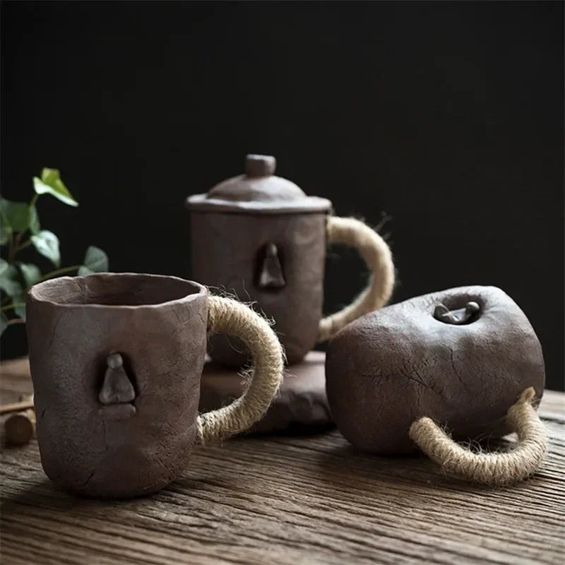 Japanese Ceramic Large Capacity Coffee Cup With Saucer Simple Household Breakfast Milk Mug Coarse Pottery Handmade Latte Cup