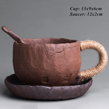 Japanese Ceramic Large Capacity Coffee Cup With Saucer Simple Household Breakfast Milk Mug Coarse Pottery Handmade Latte Cup