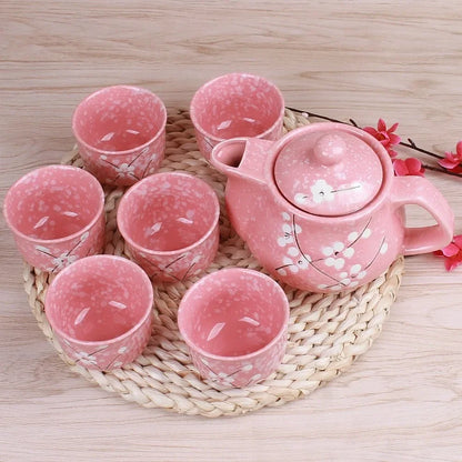 Japanese Cherry Blossom Teapots Set 1 Pot 6 Cups Ceramic Drinkware Tea Pot Home Office Tea Set Kettle