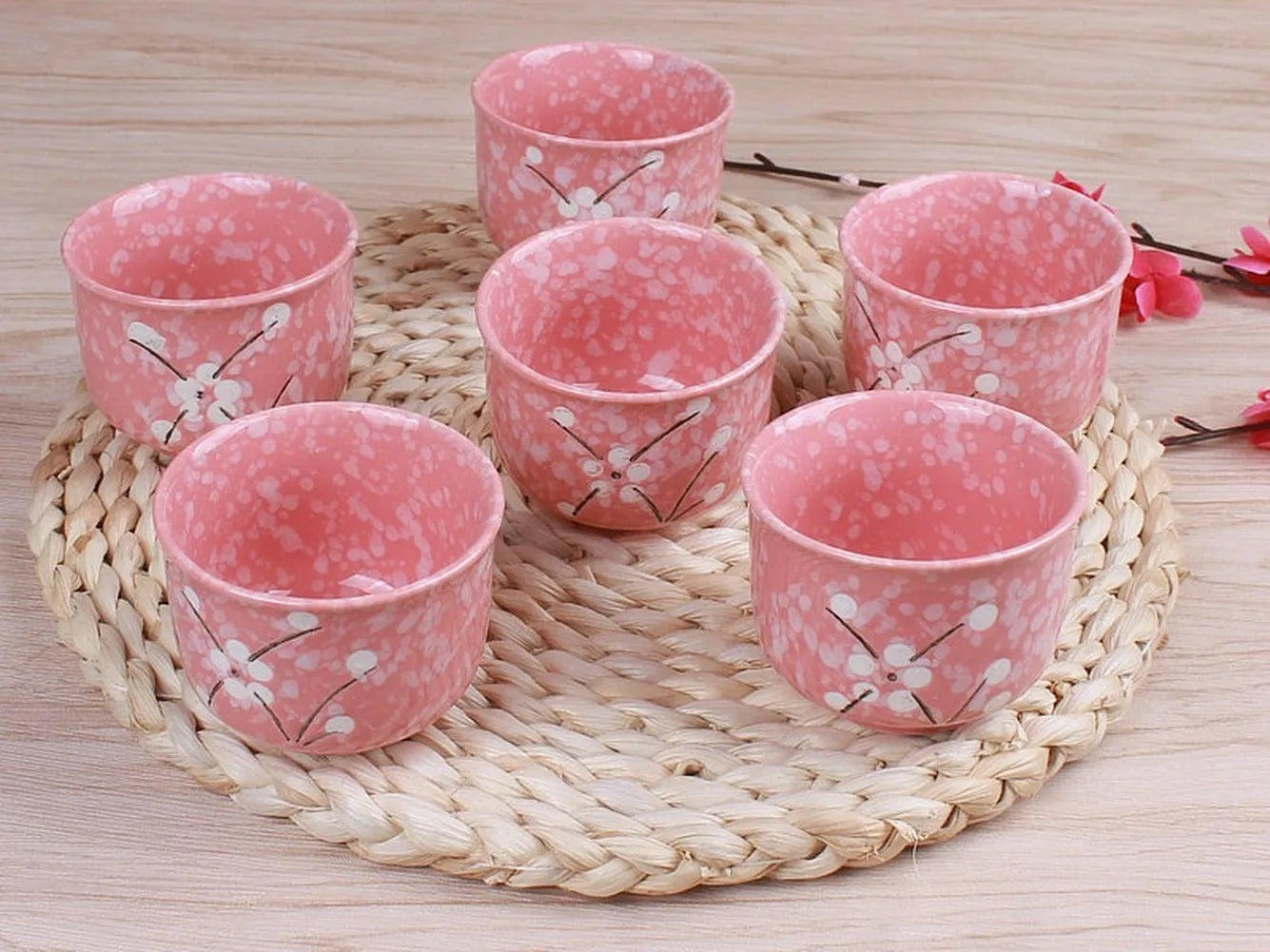 Japanese Cherry Blossom Teapots Set 1 Pot 6 Cups Ceramic Drinkware Tea Pot Home Office Tea Set Kettle Drop Shipping