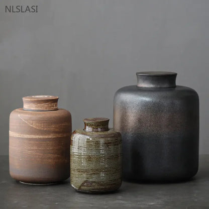 Japanese Coarse Pottery Tea Box Handmade Ceramic Moisture-proof Sealed Tea Container Coffee Storage Jar Tea Set Supplies