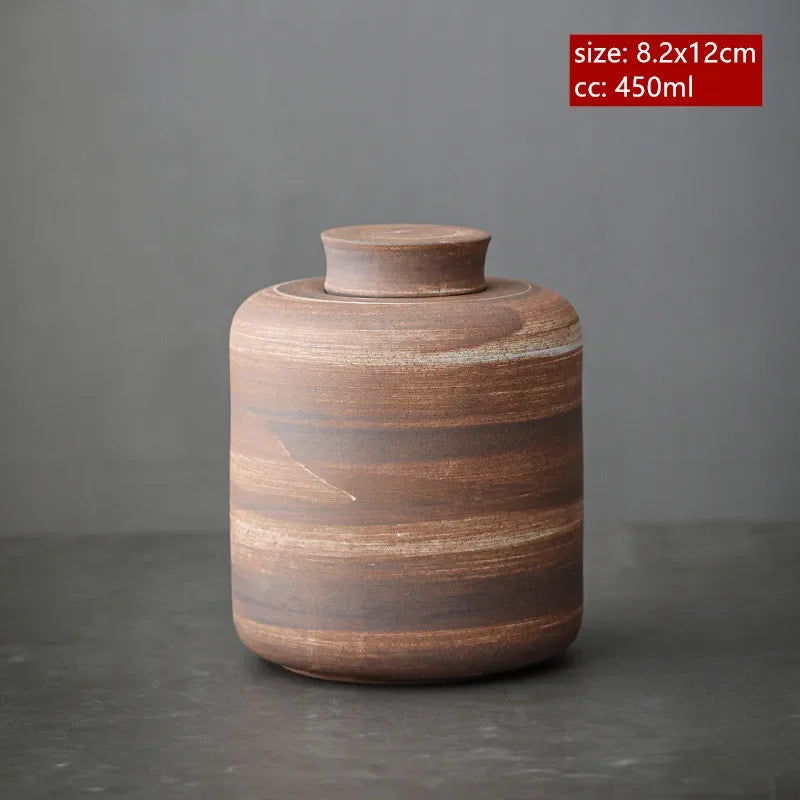 Japanese Coarse Pottery Tea Box Handmade Ceramic Moisture-proof Sealed Tea Container Coffee Storage Jar Tea Set Supplies