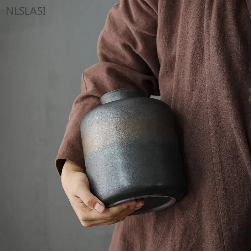 Japanese Coarse Pottery Tea Box Handmade Ceramic Moisture-proof Sealed Tea Container Coffee Storage Jar Tea Set Supplies