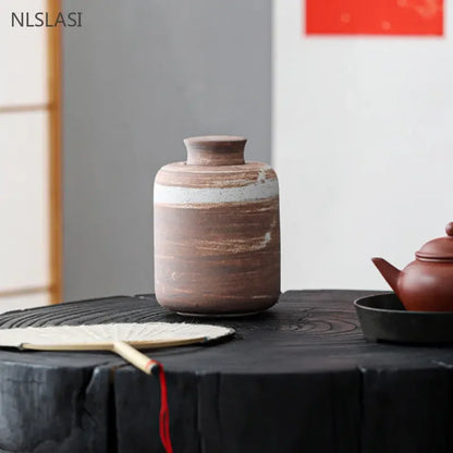 Japanese Coarse Pottery Tea Box Handmade Ceramic Moisture-proof Sealed Tea Container Coffee Storage Jar Tea Set Supplies