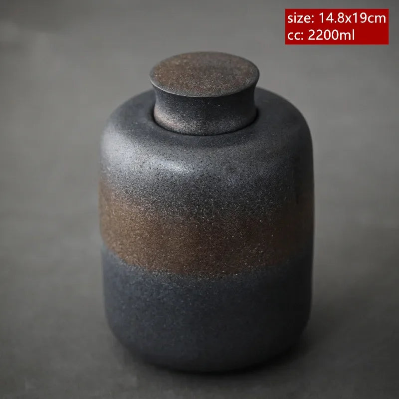 Japanese Coarse Pottery Tea Box Handmade Ceramic Moisture-proof Sealed Tea Container Coffee Storage Jar Tea Set Supplies