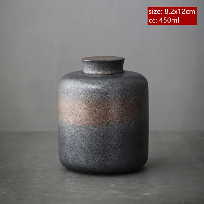 Japanese Coarse Pottery Tea Box Handmade Ceramic Moisture-proof Sealed Tea Container Coffee Storage Jar Tea Set Supplies