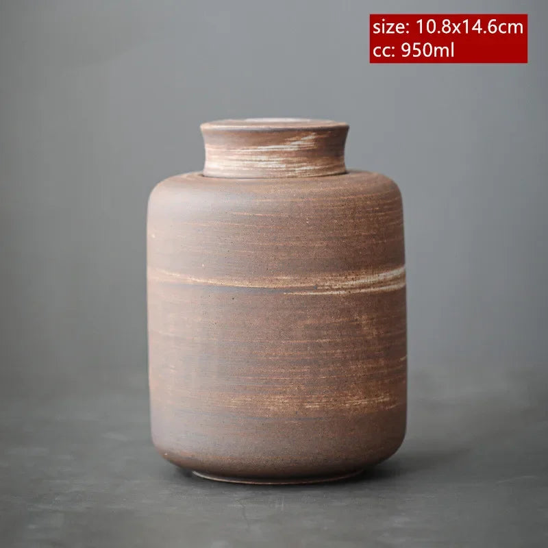 Japanese Coarse Pottery Tea Box Handmade Ceramic Moisture-proof Sealed Tea Container Coffee Storage Jar Tea Set Supplies