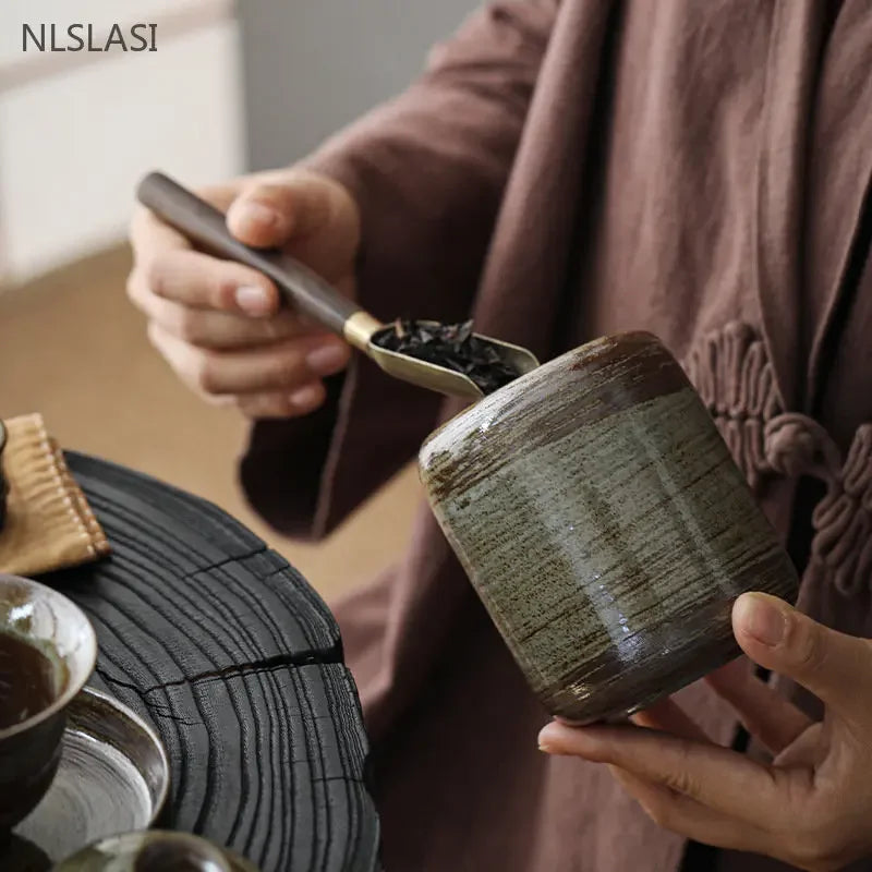 Japanese Coarse Pottery Tea Box Handmade Ceramic Moisture-proof Sealed Tea Container Coffee Storage Jar Tea Set Supplies