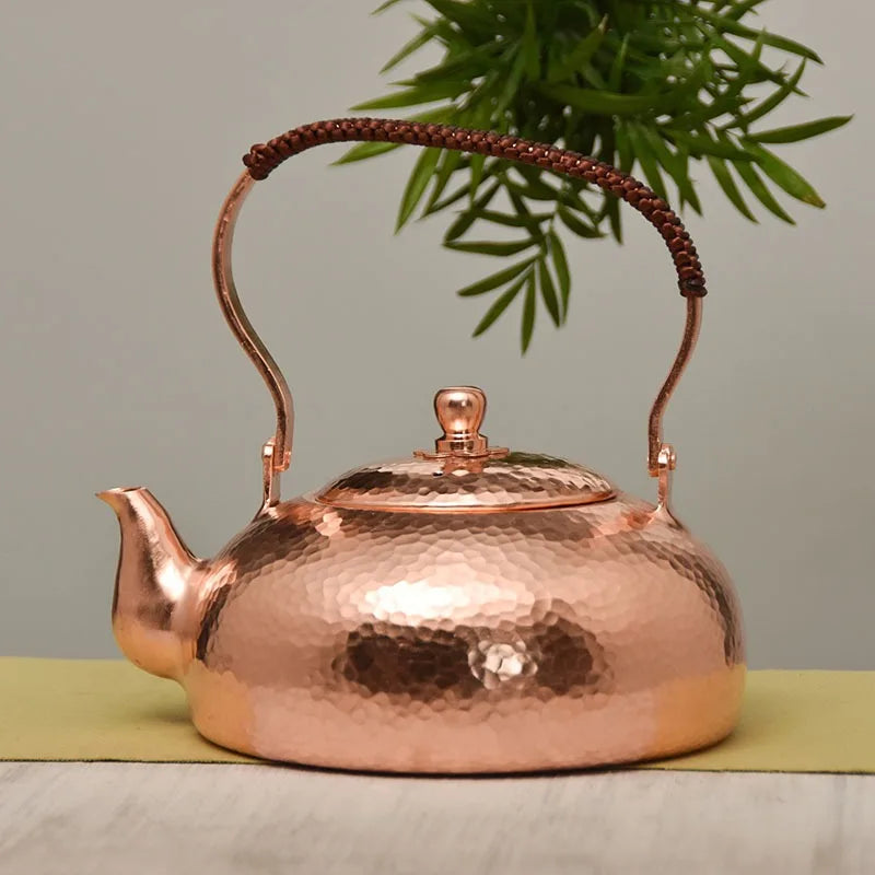 Japanese Craft Copper Teapot Handmade Kettle Water Kettles Thickened Teapot Tea Set Hammer Pattern Single Handle Water Pots Gift