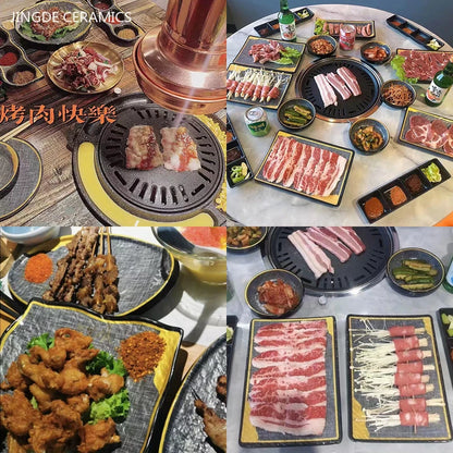 Japanese Dinner Plates Melamine Barbecue Plate Korean Tableware Commercial Hot Pot Restaurant Plastic Plate Kitchen Accessories