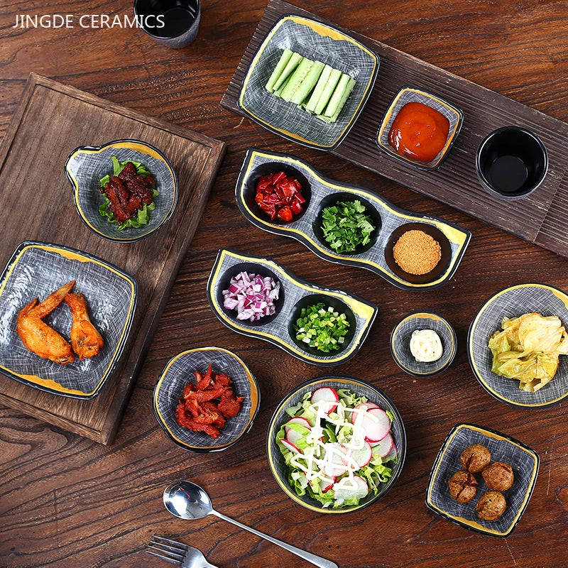 Japanese Dinner Plates Melamine Barbecue Plate Korean Tableware Commercial Hot Pot Restaurant Plastic Plate Kitchen Accessories