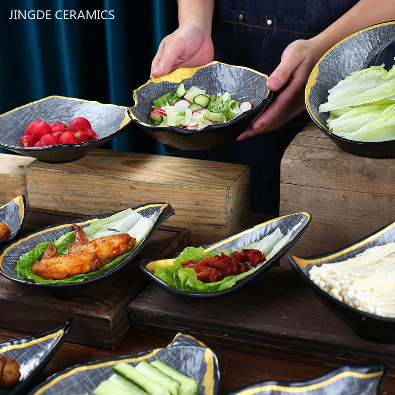 Japanese Dinner Plates Melamine Barbecue Plate Korean Tableware Commercial Hot Pot Restaurant Plastic Plate Kitchen Accessories