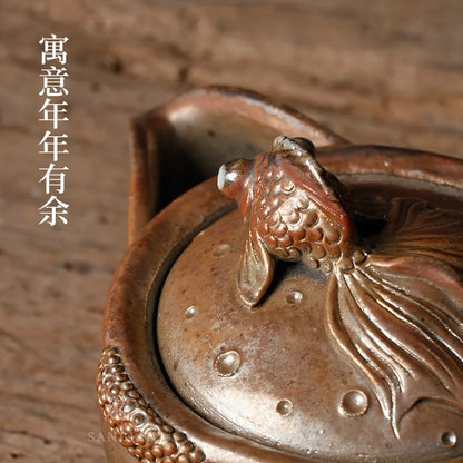 Japanese Firewood Burning Aquarius Pot before Preparation Burning Stoneware Kiln Baked Pot Tureen Kung Fu Tea Set Tea Making D