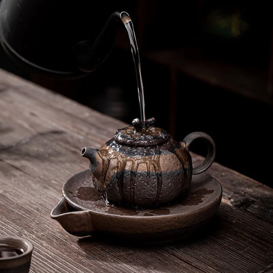 Japanese Gilding Iron Glaze Persimmon  Kung Fu Tea Set Teapot Single Stoneware Retro Domestic Handle Pot Kettle Tea Tea Pot