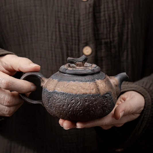 Japanese Gilding Iron Glaze Persimmon  Kung Fu Tea Set Teapot Single Stoneware Retro Domestic Handle Pot Kettle Tea Tea Pot