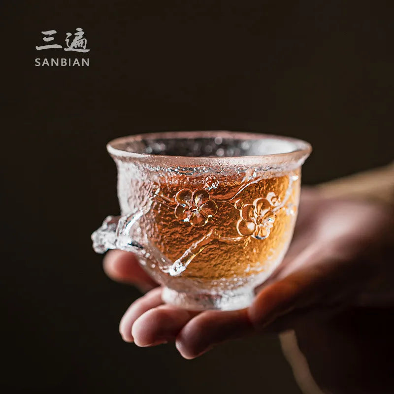 Japanese Glass Tea Cup Handmade Kung Fu Tea Set Plum Blossom Cup Master Cup Single Cup Large