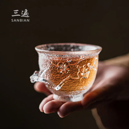 Japanese Glass Tea Cup Handmade Kung Fu Tea Set Plum Blossom Cup Master Cup Single Cup Large