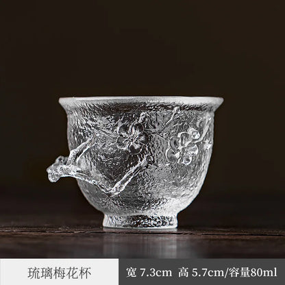 Japanese Glass Tea Cup Handmade Kung Fu Tea Set Plum Blossom Cup Master Cup Single Cup Large