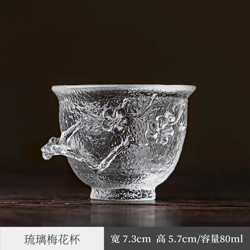 Japanese Glass Tea Cup Handmade Kung Fu Tea Set Plum Blossom Cup Master Cup Single Cup Large