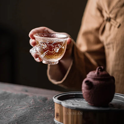 Japanese Glass Tea Cup Handmade Kung Fu Tea Set Plum Blossom Cup Master Cup Single Cup Large