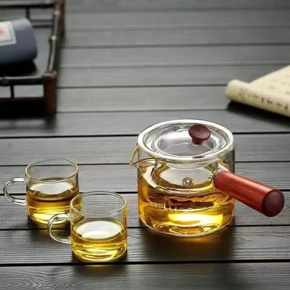 Japanese Glass Teapot with Side Handles Tea-Pot with Wooden Handles Kung Fu Tea Set Thickened Tea Maker Intuitive Tea Pot